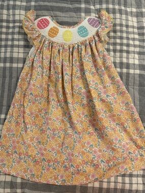 Smocked Floral Girls' Dress in Yellow and Pink